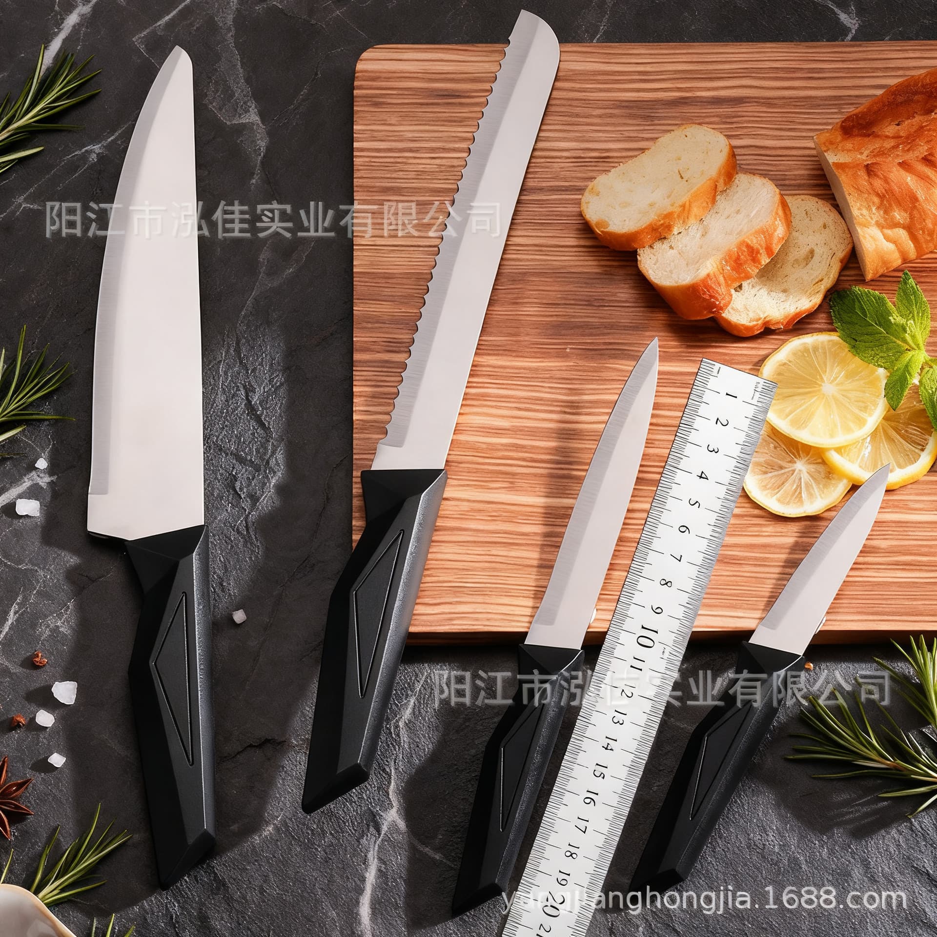 Stainless steel knife set kitchen chef's knife bread knife fruit knife four-piece set black handle cross-border export