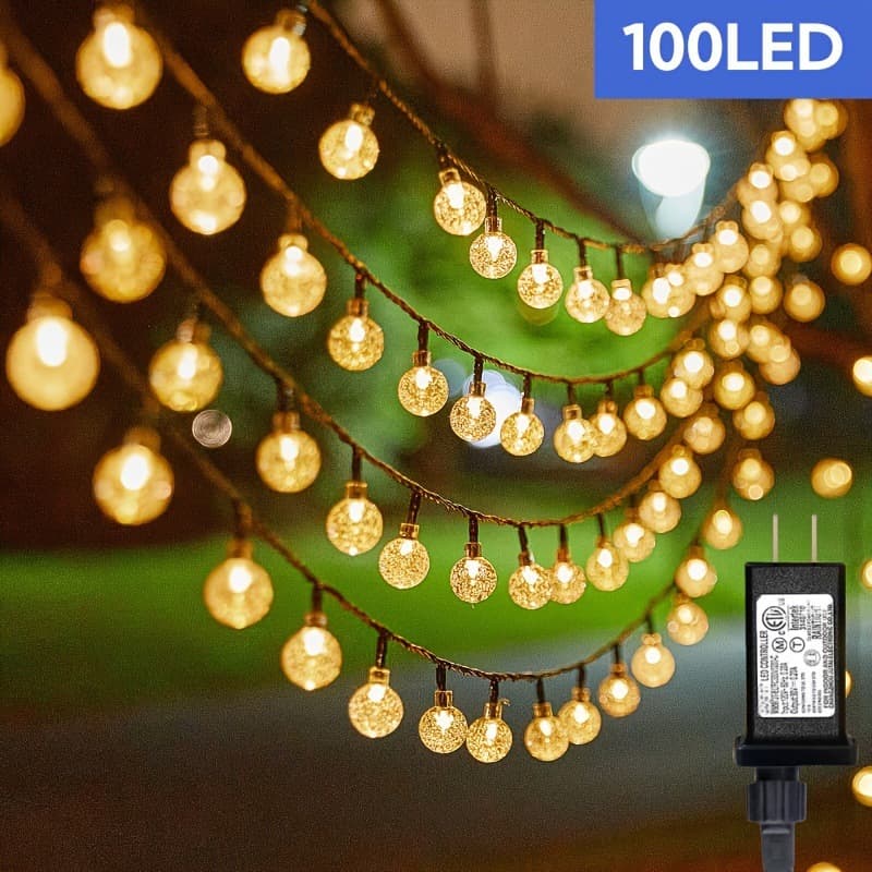 2026 New Cross-border Drop Shipping Crystal Ball String Lights 49ft 100LED 8 Modes Remote Control