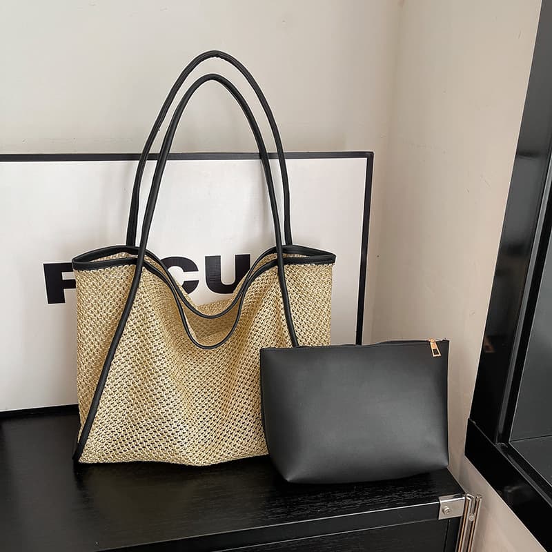 2026 Spring New Single-Shoulder Beach Bag Commuter Tote Korean-Style Woven Straw Bag Large Capacity for Women