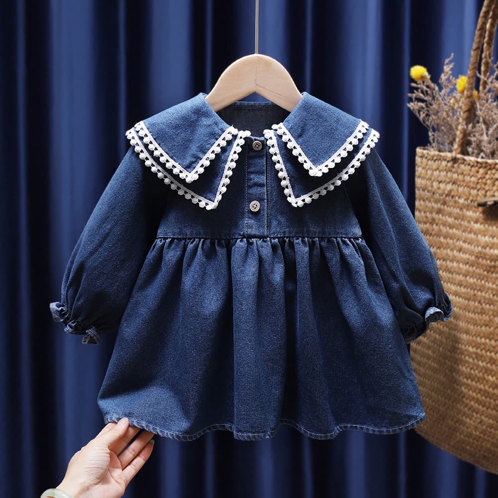 2026 new autumn clothing girls long-sleeved dress small and medium-sized children fashionable denim skirt cotton Korean style children's clothing trendy skirt