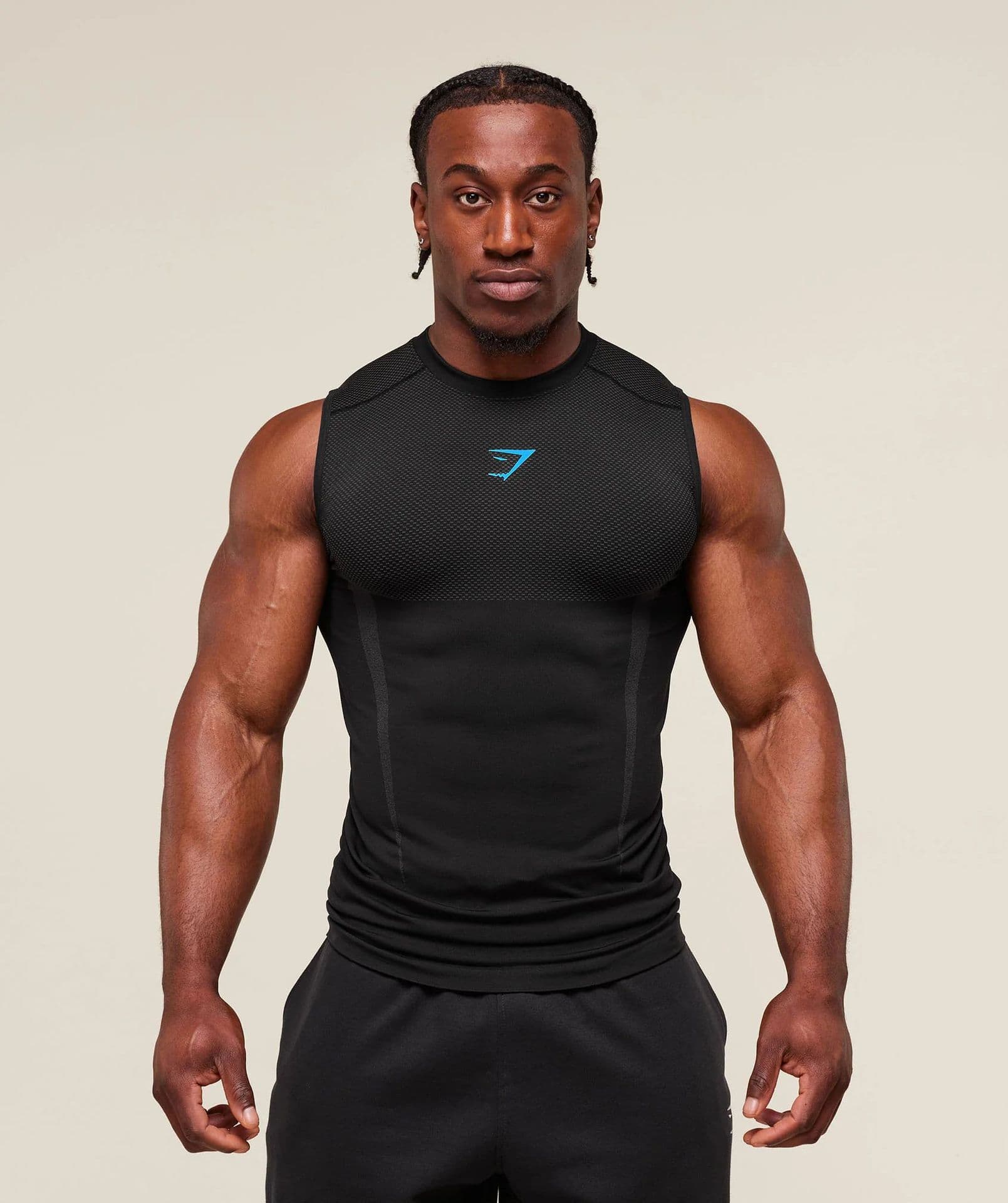GYMSHARK Fitness Vest Men's Top Casual Breathable Compression Shirt Running Training Short Sleeve Muscle Shark