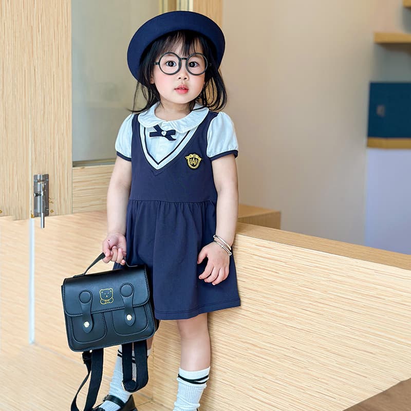 Baby Girl's Polo Collar Dress A-Line Skirt Cotton Summer Clothing Infant Toddler School Style Clothing Princess Skirt Baby Clothes