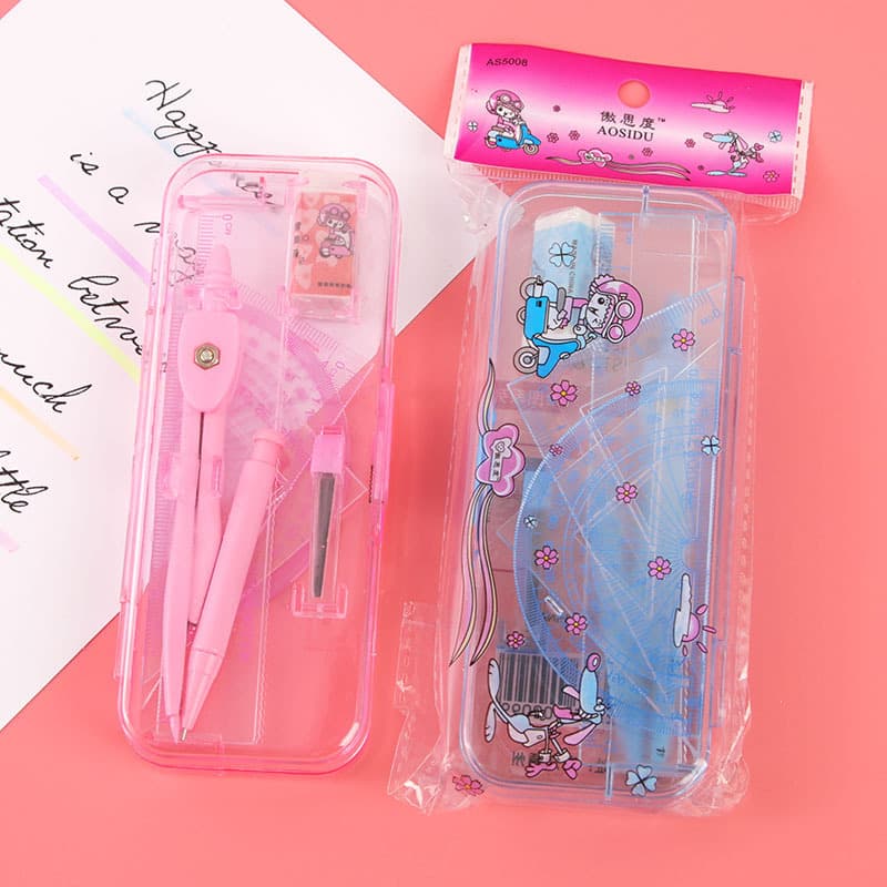 Metal Compass Set Student Supplies Geometry Drawing Triangle Ruler 7-Piece Stationery Wholesale Cross-border