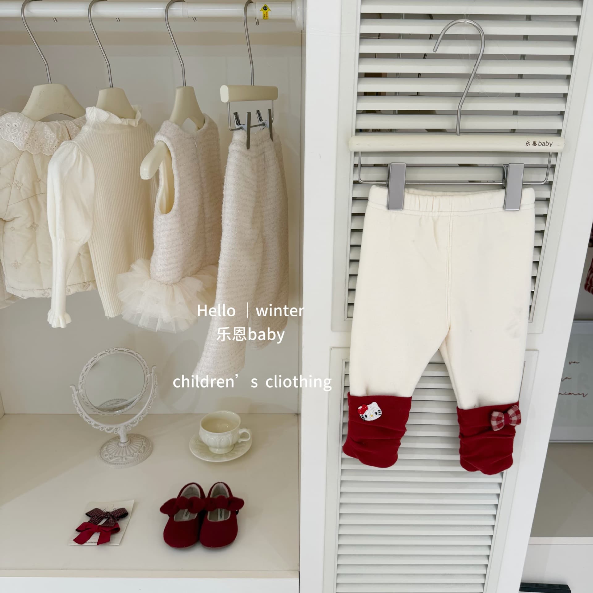 [Leen Children's Clothing] Original winter girls' rice-spelled red plus velvet leggings, Korean style warm casual pants for baby girls