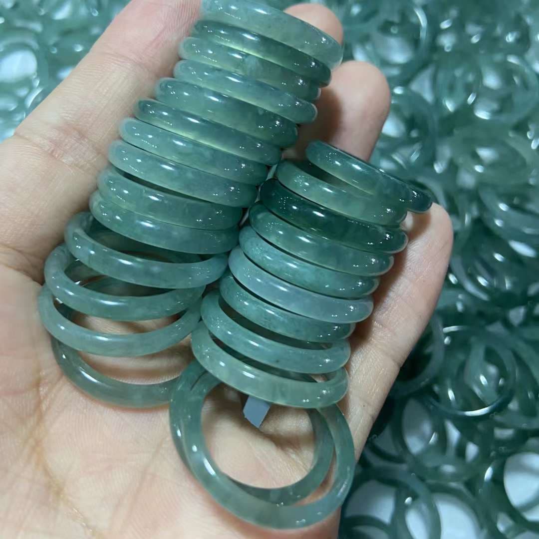 Myanmar Jadeite A-Grade Ring Band Blue Water Ice Glutinous Seed Unisex Jade Ring 15-19mm Size Wholesale