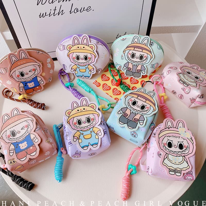 HD6453A04 Sweetheart Cute Elf Leather Coin Purse Coin Data Cable Key Storage Bag Pendant for Women
