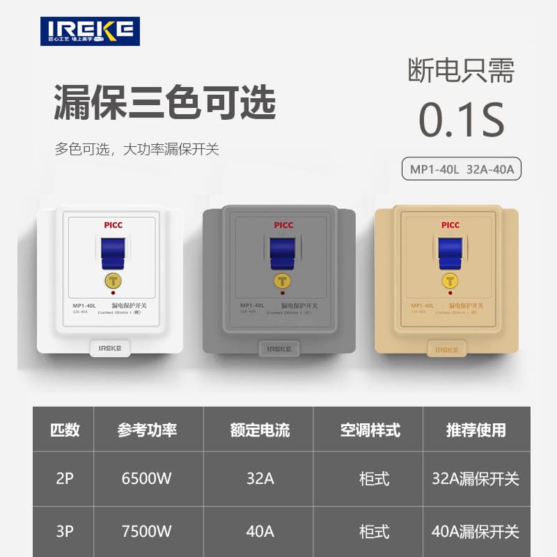 32A/40A Residual Electricity Protection Switch for 86-type Air Conditioner and Water Heater Cabinet Units, High-Power Recessed Socket for Home and Bathroom Use