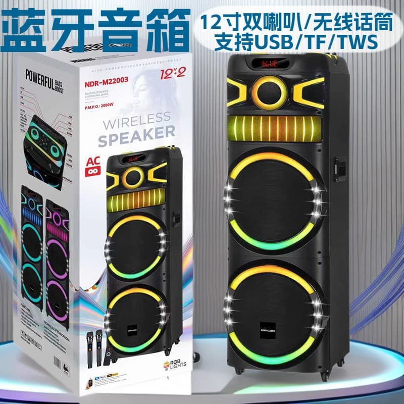 NDR-M22003 Bluetooth Speaker 12-Inch Dual Speaker Wireless Microphone Portable Square Dance Audio RGB Lighting TWS