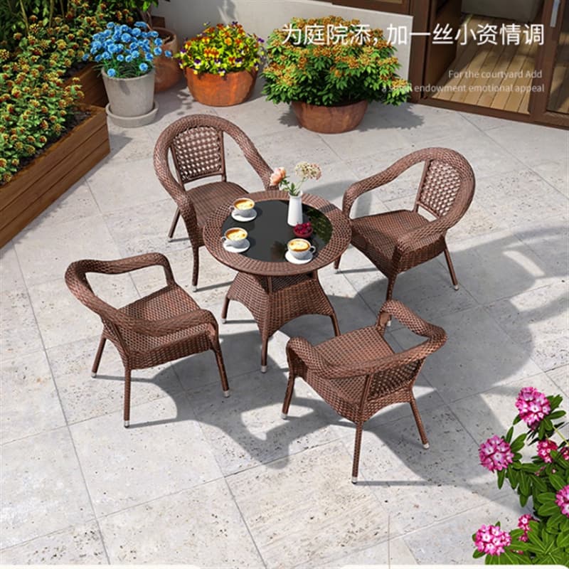 Courtyard table and chair five-piece set outdoor garden rattan chair leisure open-air Teng chair outdoor terrace iron chair
