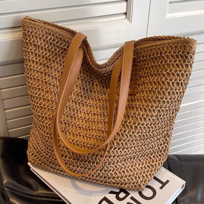 2024 New Straw Woven Tote Bag for Women, Large Capacity Woven Shoulder Bag, Beach, Commute, Versatile Handbag