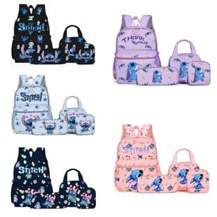Stitch 4-Piece Set Double Shoulder Bag Girls School Bag Kids Cartoon Backpack Large Capacity Double Shoulder Backpack Student School Bag