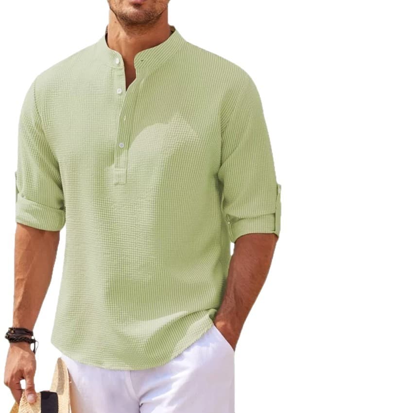 2023 European and American Men's Long Sleeve Stand Collar Button Down Pineapple Grid Pattern Casual Shirt Top Wholesale