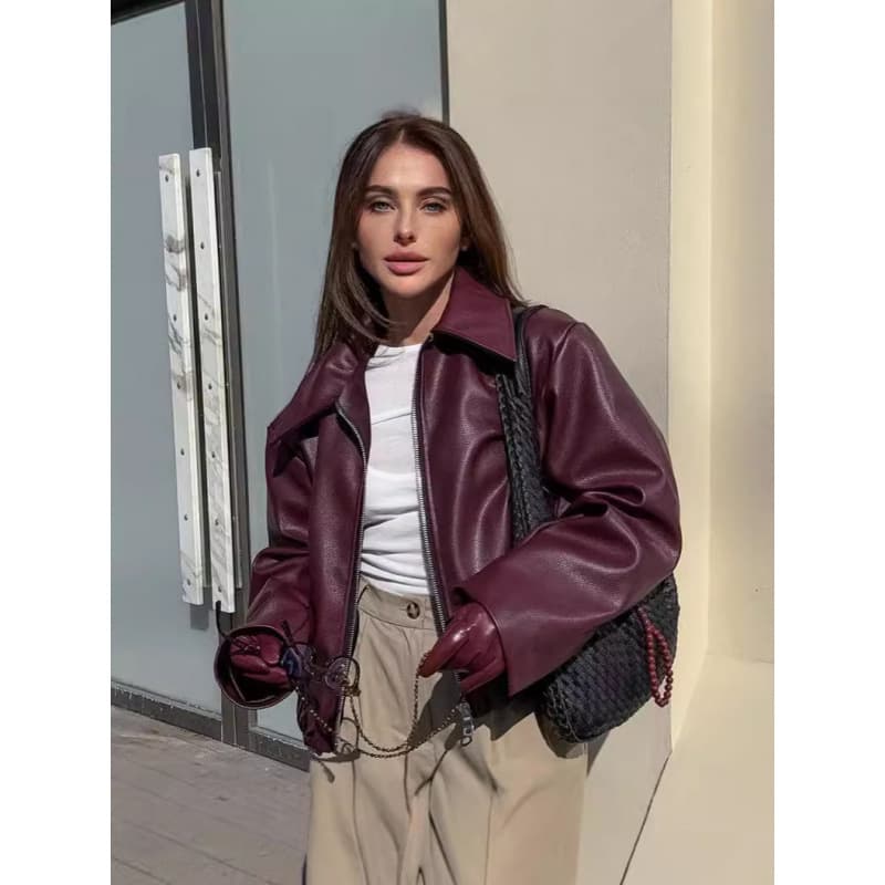 Motorcycle Style Leather Jacket 2024 European and American Fall/Winter New Loose Fit Fashion Cross-border Leather Coat New Women's Outerwear