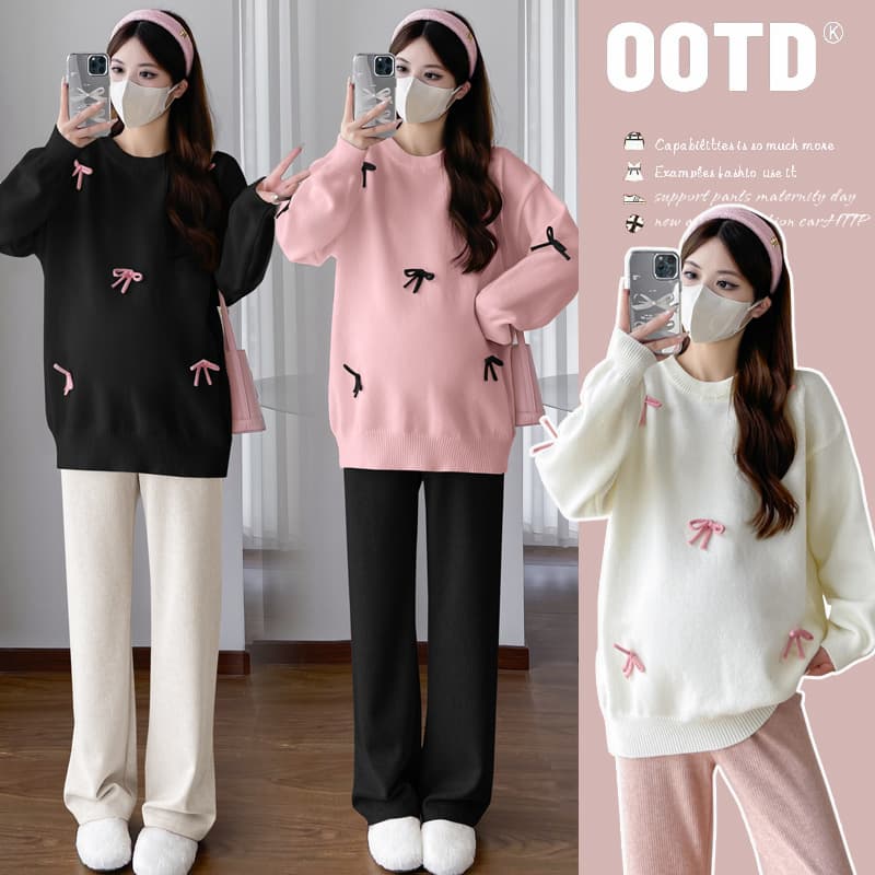 2024 Maternity Sweater Autumn/Winter New Bow Thickened Loose Wool Top
