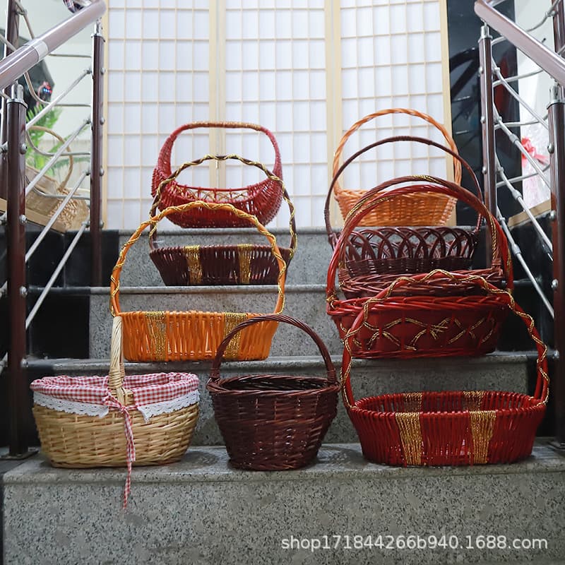 Large wicker basket, rattan fruit blue, outdoor picnic, blue picking, blue hand-wrapped flower basket, handmade wicker