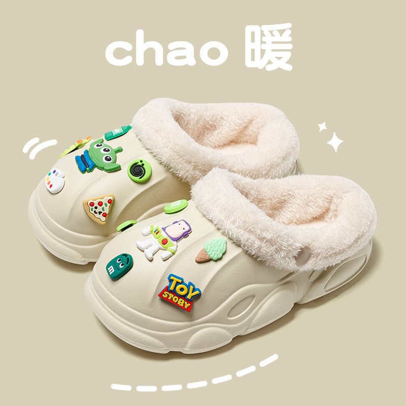 Children's Cotton Slippers Indoor Home Autumn Winter Fleece Slippers Winter Waterproof Cotton Shoes for Boys and Girls Toddler Slippers