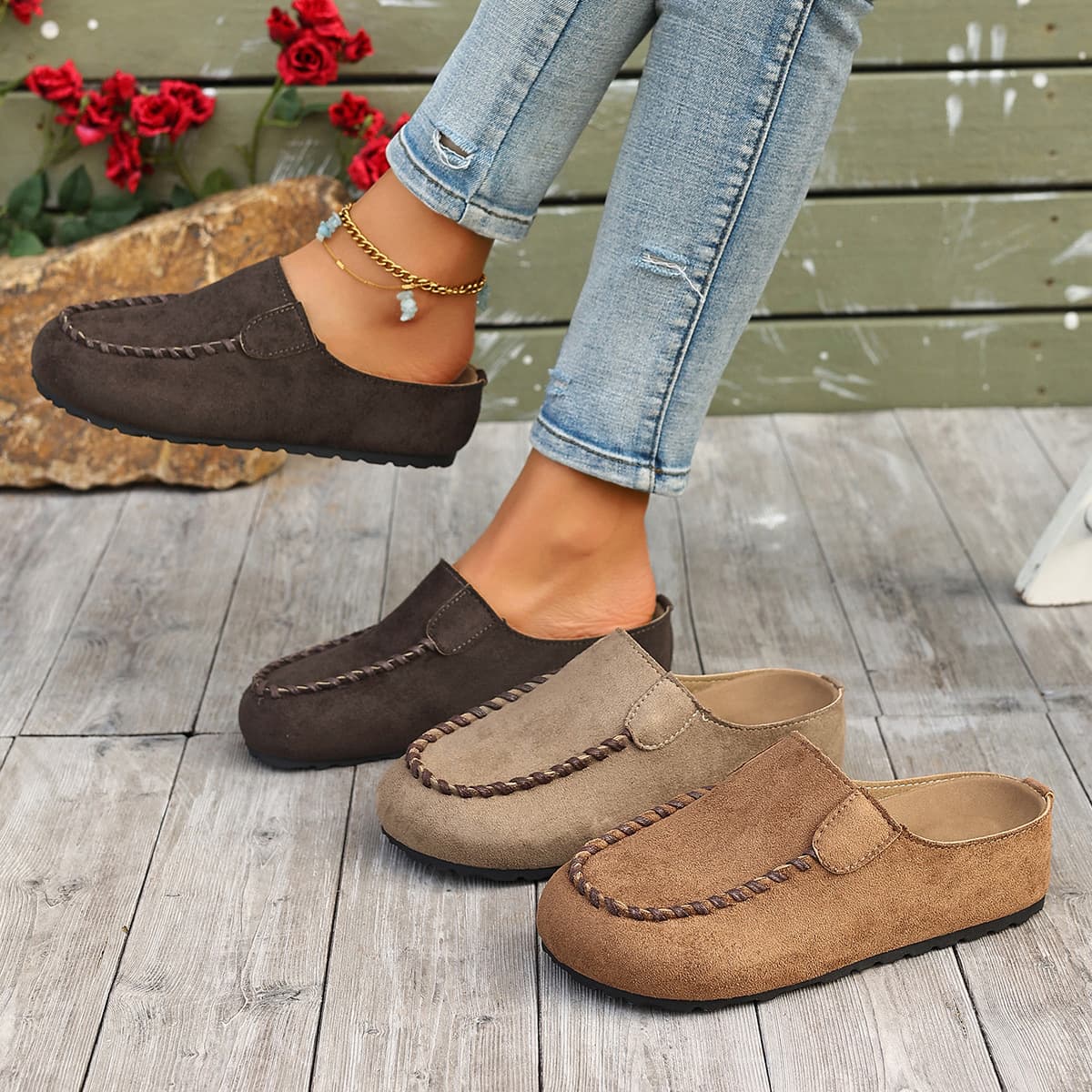 Cross-Border Large Size Thick Sole Half Slippers for Women Slip-On Lazy Slippers 2026 Foreign Trade New Style Toe-Cover Outdoor Women's Slippers