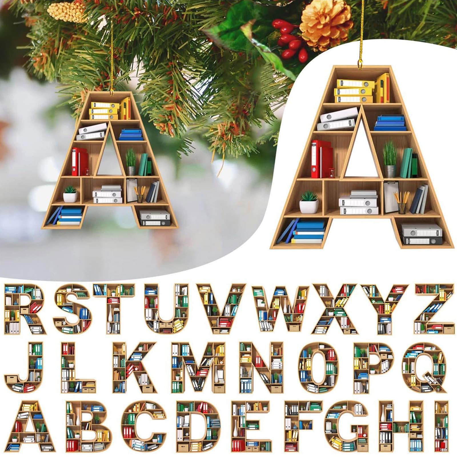 Cross-border popular bookshelf letter pendant acrylic flat decoration book lover librarian decoration