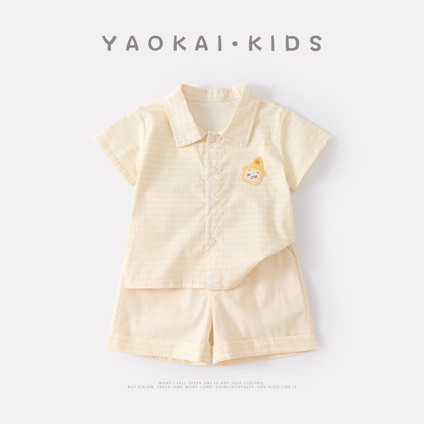 Baby 2026 Summer Thin Simple Cartoon Top Two-Piece Set Stylish Versatile Plaid Shirt and Shorts Set