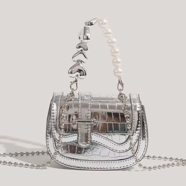 Summer texture niche texture pearl chain diagonal mini silver small bag girls 2024 new small bag