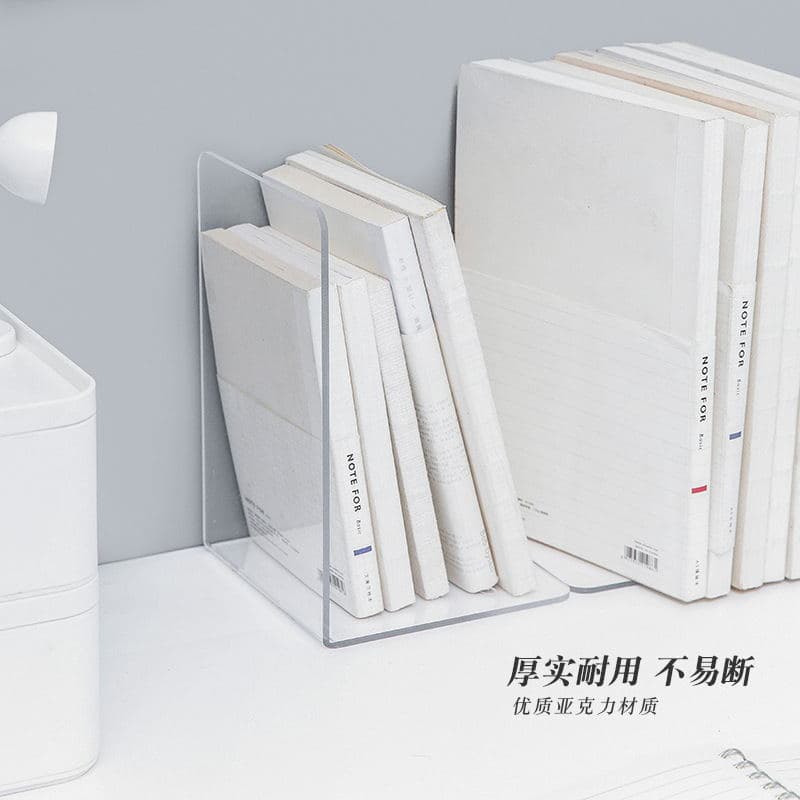 L-shaped Thick Transparent Acrylic Bookend Stand Student Book Storage Tool Partition Bookend Bookshelf Desktop Fix