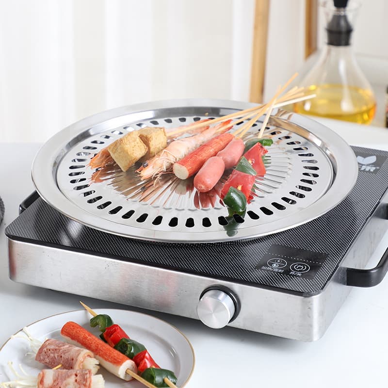 Stainless steel outdoor Korean grill pan, compatible with electric ceramic cooker, halogen cooker, gas stove, commercial BBQ takeout grill pan