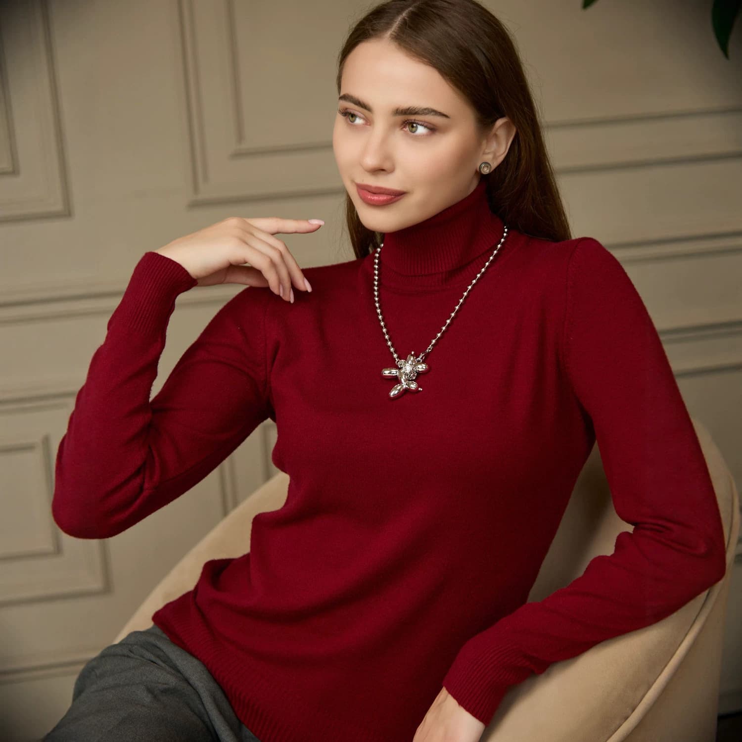 Russian cross-border women's turtleneck knitted bottoming shirt for women, slim long-sleeved solid color soft inner sweater for autumn and winter