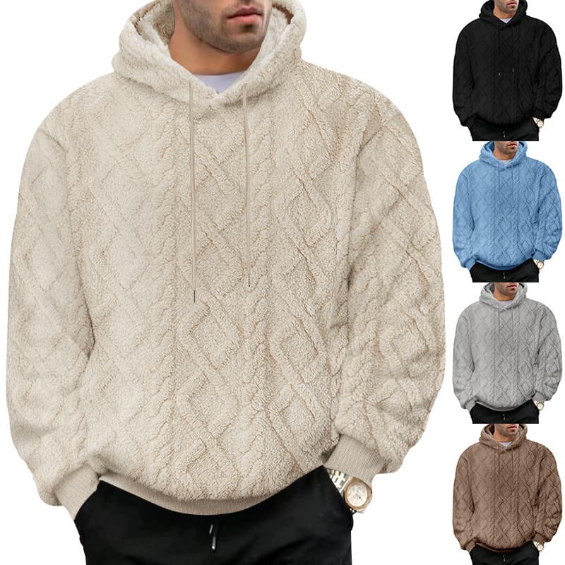 Foreign trade cross-border American style autumn and winter casual men's high street jacquard double-sided velvet hooded sports trendy pullover sweatshirt jacket
