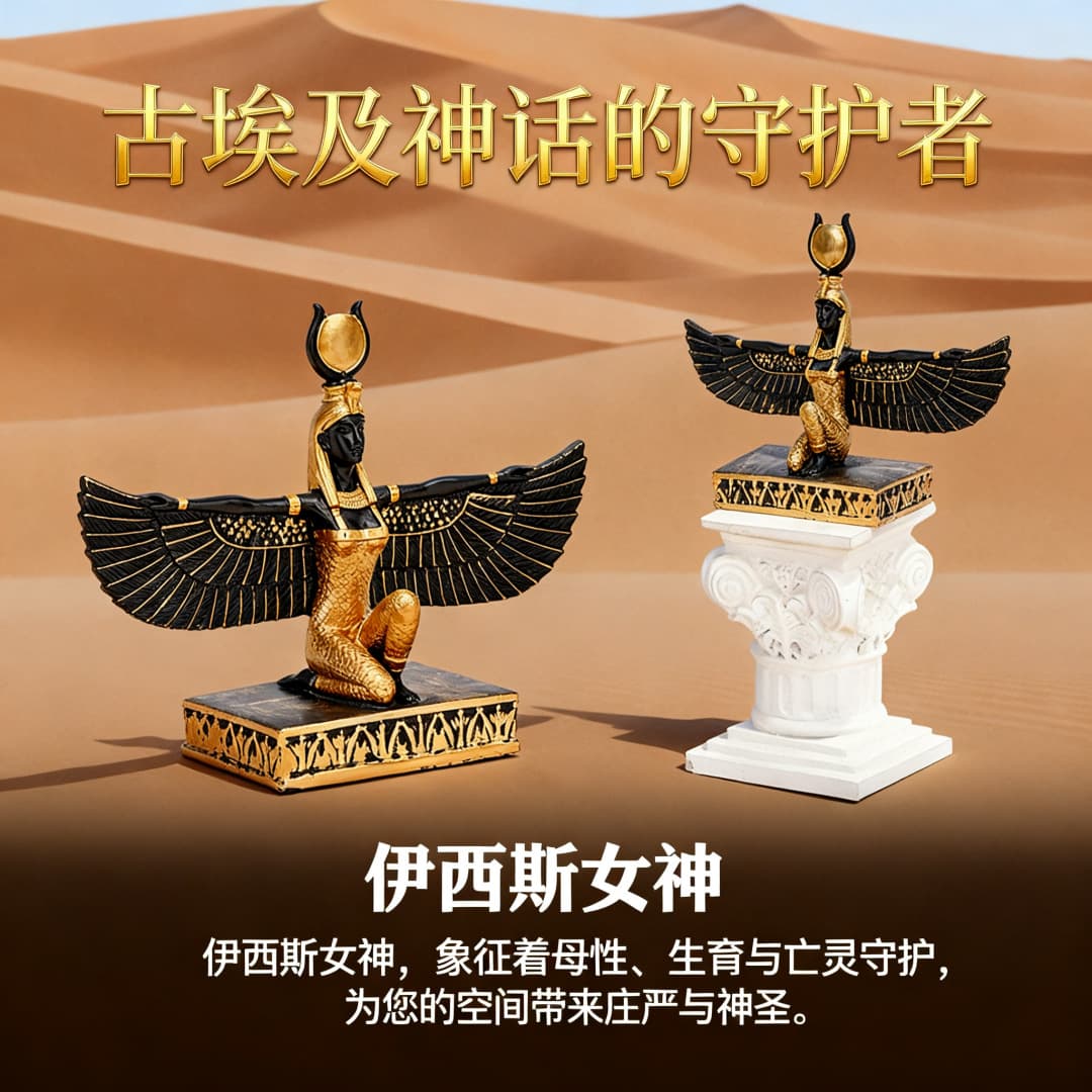 Ancient Egyptian Isis Souvenir Winged Kneeling Sun Goddess Statue Entryway TV Cabinet Decorative Ornament
