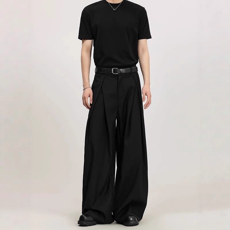 Acarton Pleated Wide-Leg Pants Loose Designer Trousers Wrinkle-Free Casual Straight-Long Pants for Men and Women