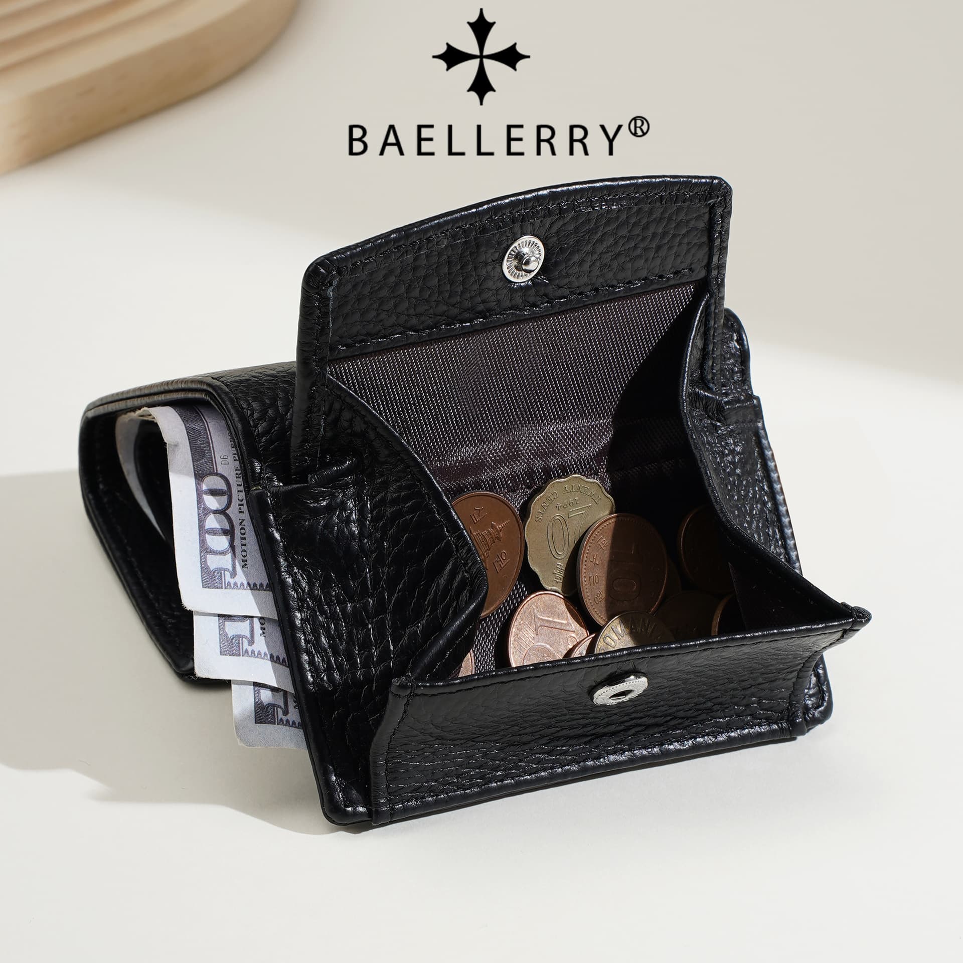 New Style Genuine Leather Wallet Japanese Style Lychee Pattern Snap Button Coin Purse Mini Portable Small Wallet Coin Purse Wholesale