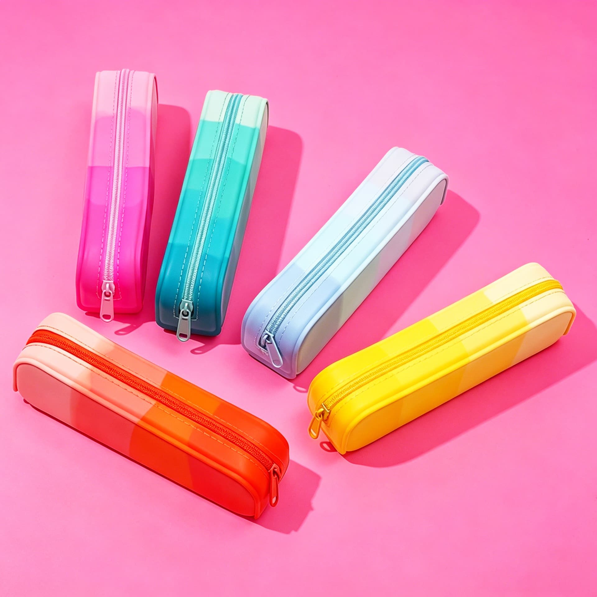 New Gradient Color Silicone Pencil Case, Portable, Simple, Large Capacity, Cute, 20cm, Popular Wholesale Cross-Border Stationery