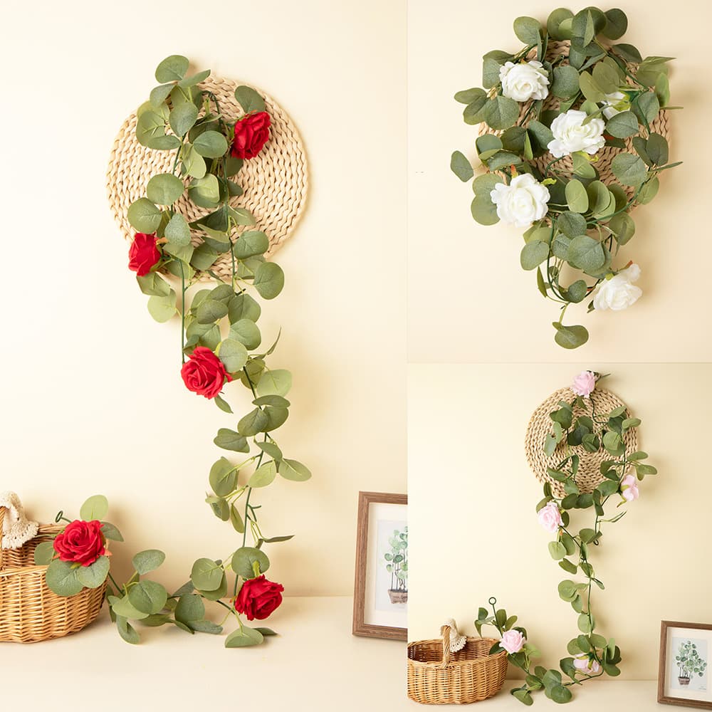 Simulated French rose rattan silk fabric artificial flower decoration wall hanging twining flower vine Eucalyptus artificial flower rattan