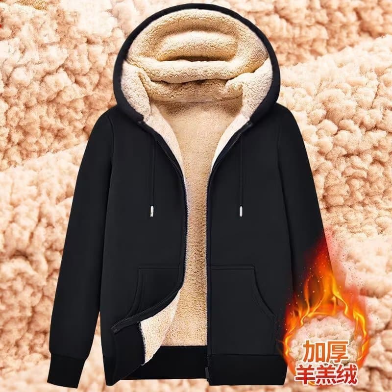 Winter Hooded Cardigan Sweatshirt for Men 2025 New Trendy Versatile Warm Lamb Fleece Jacket for Men