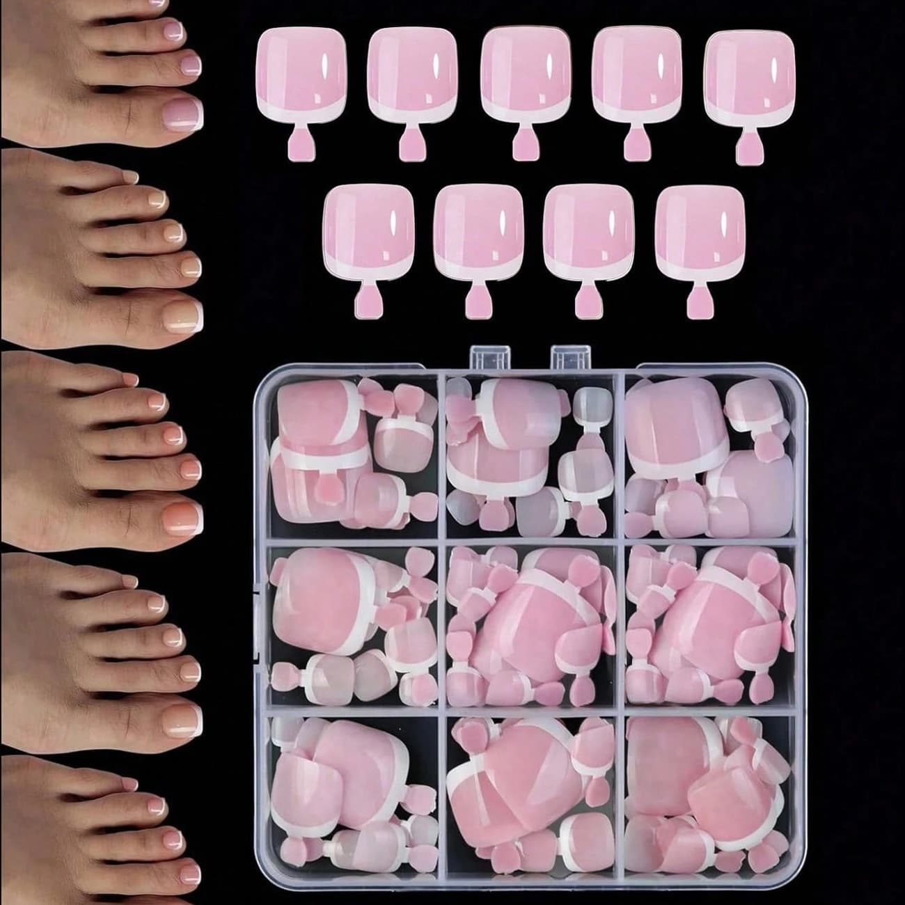 Solid French Toenail Tips Cross-border Amazon Source Toenail Stickers 9-Grid Box Set Glossy Nail Tips 216 Pieces
