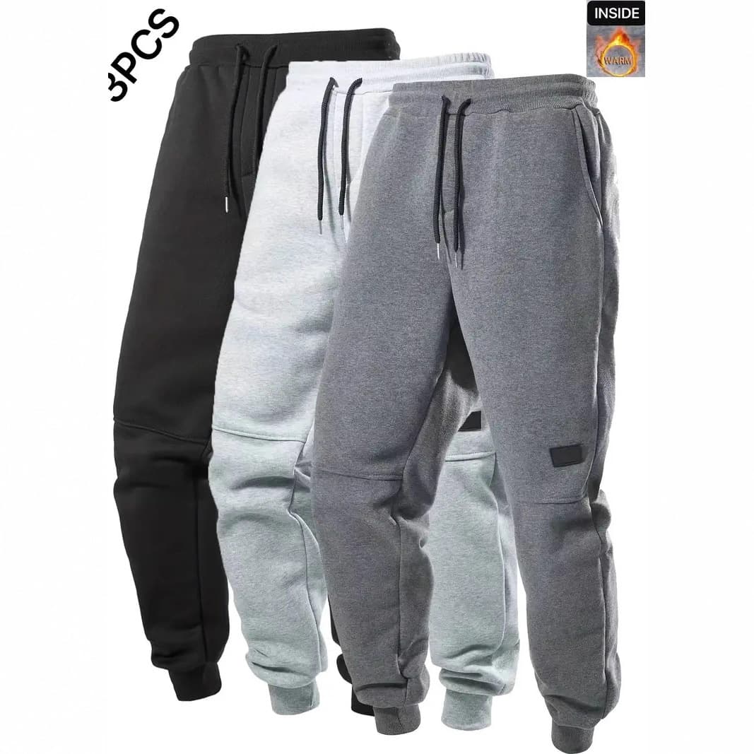Cross-border EU Size Multi-Pack Men's Fleece Solid Color Sports Casual Pants with Drawstring Casual Warm Athletic Long Pants Suitable for