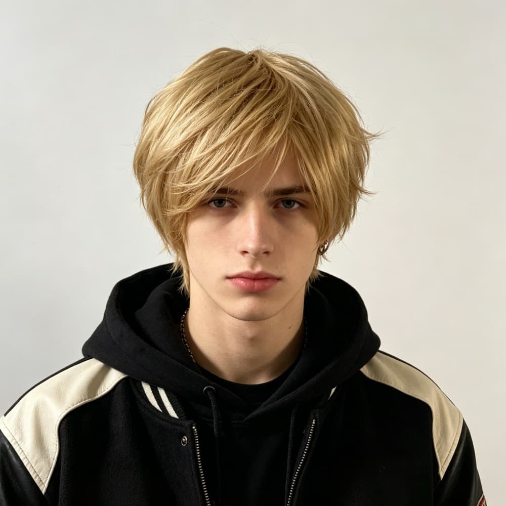 AliExpress European and American Wig Golden Fiber Men's Handsome Fluffy Short Hair High Temperature Silk Full Wig Factory Stock