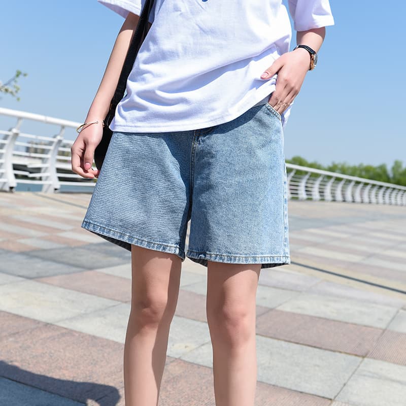 Yunshiba Summer Maternity Shorts 5-Point Denim Shorts Fashion A-Line Shorts Wide-Leg Maternity Shorts 8266