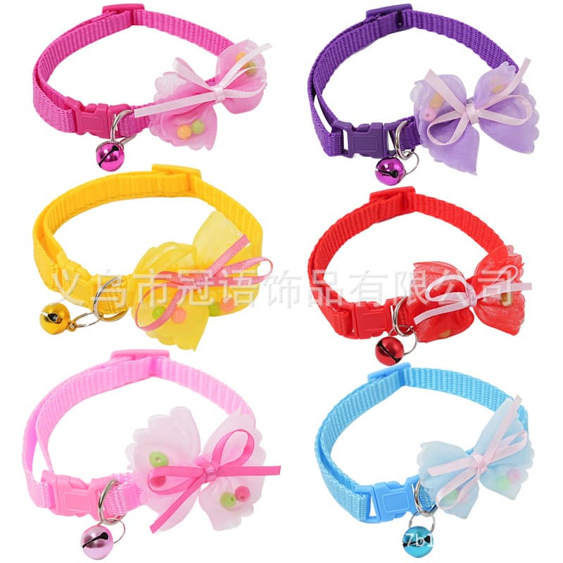 Princess style bow collar, cross-border popular pet collar bell, cat and dog pet collar wholesale accessories