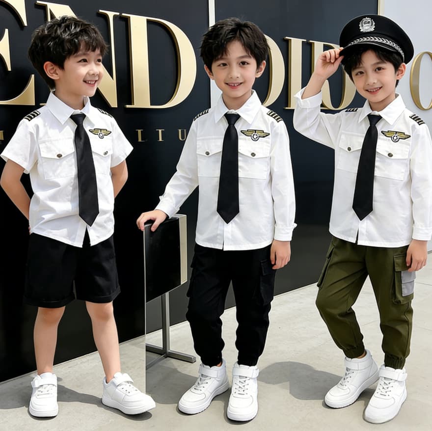 Boys Police Costume Set, Summer Cool and Handsome Two-Piece, Toddler and Kids Performance Outfit, Stylish