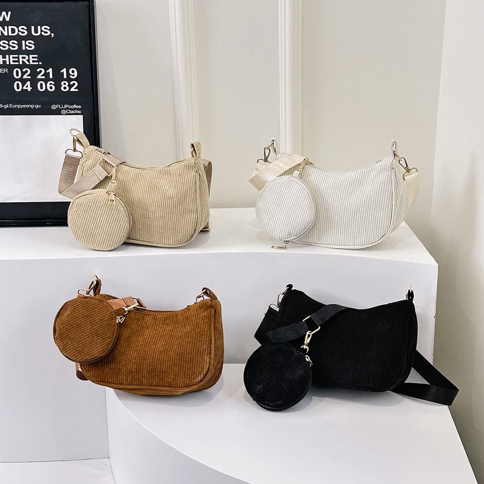 Retro Corduroy Women's Underarm Bag Simple Urban Style Shoulder Bag Fashionable Quality Sub-Mother Bag Daily Matching