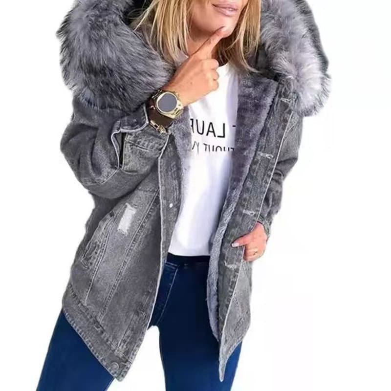 Women's Winter Plus Size Denim Jacket Ladies Warm Jean Coat