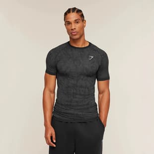 GYMSHARK New Muscle Shark Streetwear Sports Fitness Milk Silk Camo Printed Short Sleeve Tight T-Shirt Top