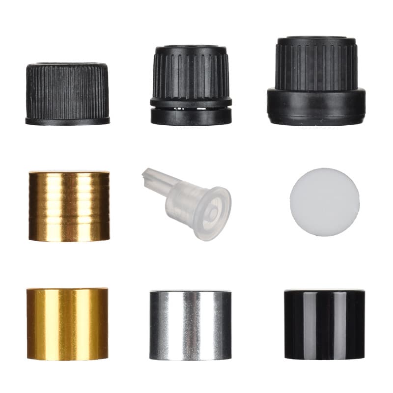 Essential Oil Bottle 18-Thread Screw Cap with Aluminum Cover, Inner Dropper Plug, Plastic Cap 5-100ML 415 Integrated Large Anti-Theft Lid
