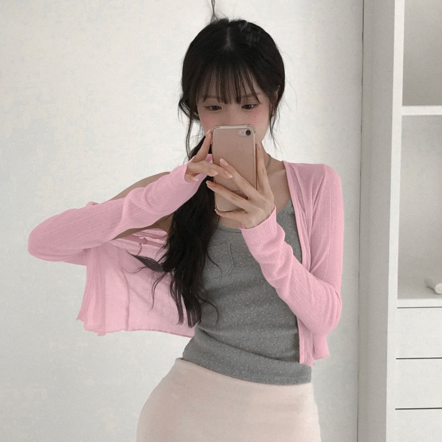 Sheer Pure Desire Style Cardigan Long Sleeve Lightweight Sun Protection Cover-Up Summer Casual Loose Cropped Knit Cardigan Top