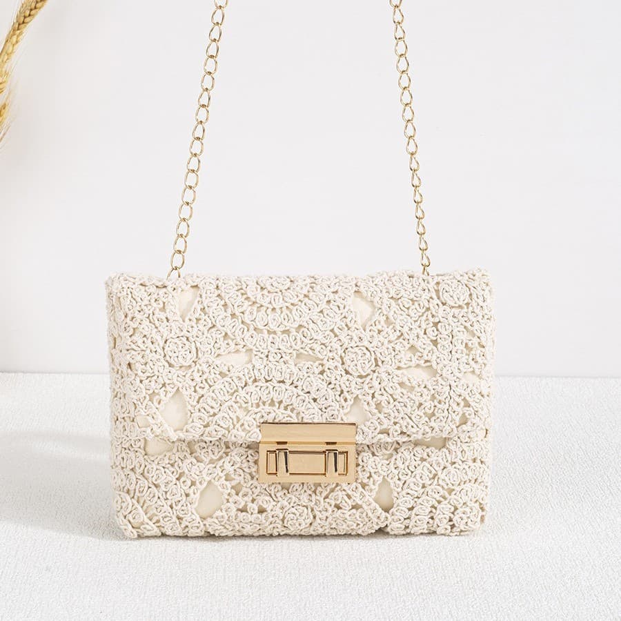 2026 Summer New Cross-Border Hollow Woven Classic Lock Women's Lightweight Crossbody Bag Versatile Handbag