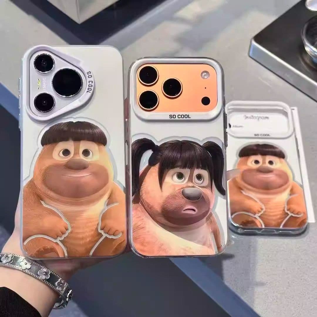 Compatible with Apple 17 Pro Max case, cartoon design, iPhone 16 Plus cooling notch, bear big bear two