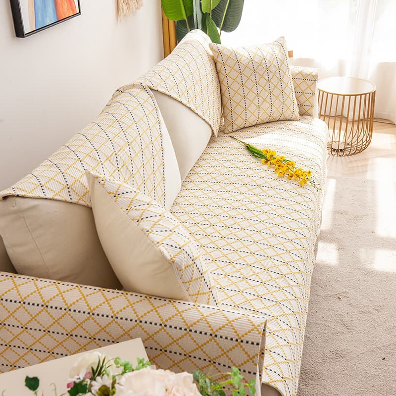 Simple Modern Cotton Sofa Cover, Linen Four-Season Woven Sofa Cloth, High-End Living Room Solid Wood Cotton Linen Sofa Cushion