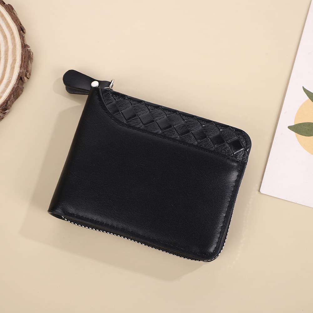 New Men's Zipper Wallet Cross-Border Wholesale Supply European and American Style Woven Splicing Men's Coin Purse