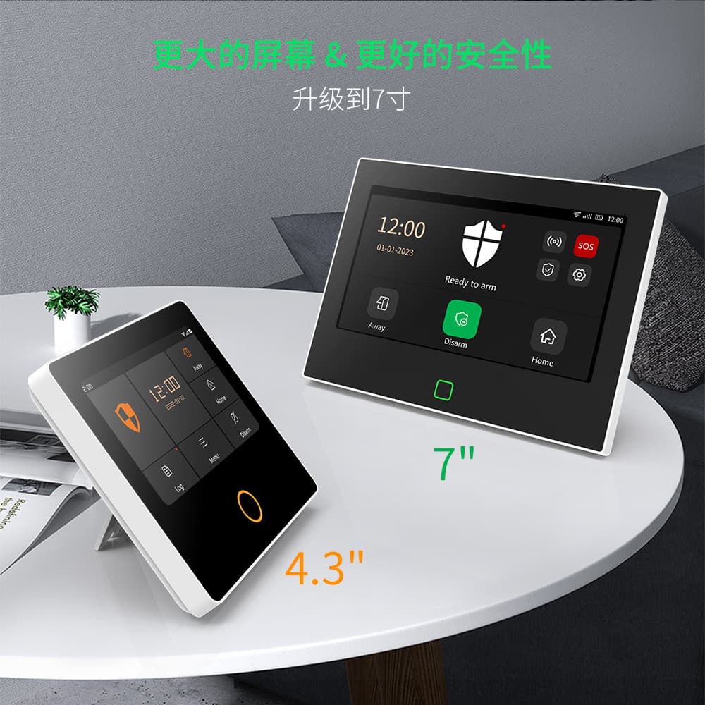 7-Inch High-Definition Alarm with 433MHz Wireless Anti-Theft System, Supports 8 Wired Zones and 10 Languages